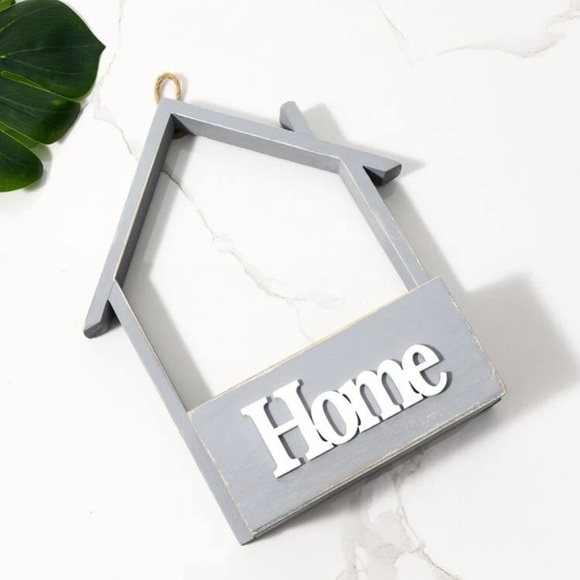 NWT- Gray House-Shaped Wooden Wall Decor Organizer Box with 'Home' Sign - Picture 4 of 4